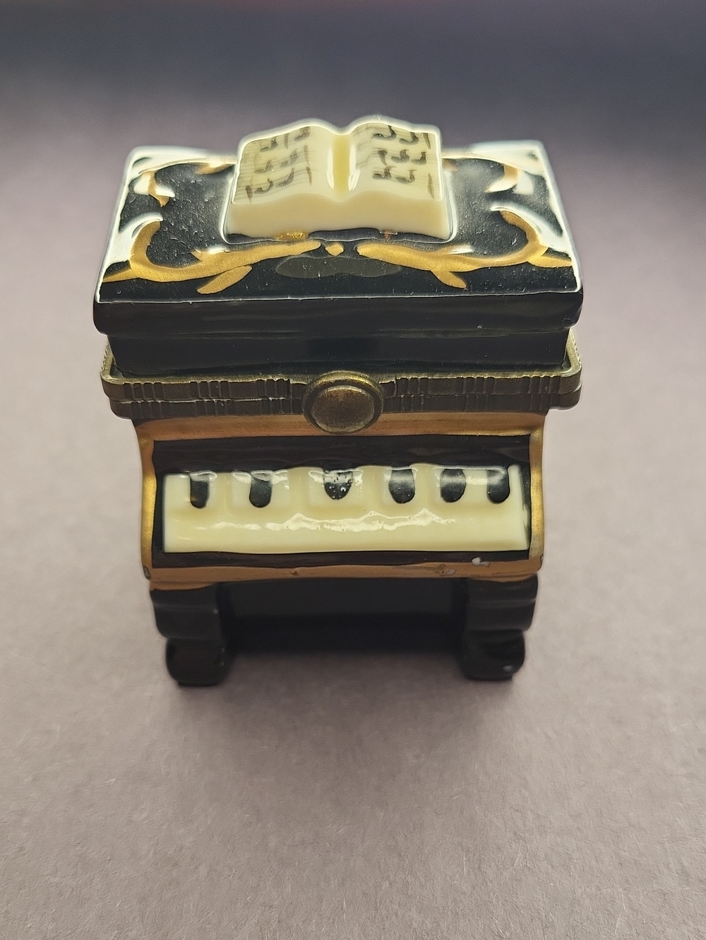 Decorative Black and Gold Piano Trinket Box with Ivory Accent